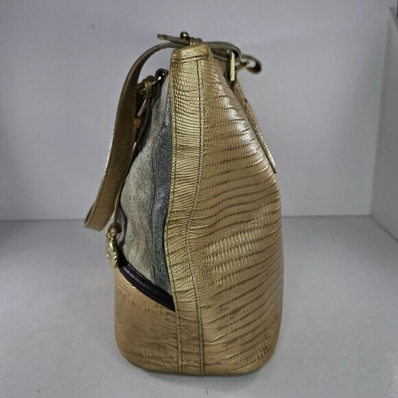 Brahmin Medium Classy Asher Leather Shoulder Tote Bag Gold Tones Calf Hair - Picture 10 of 16